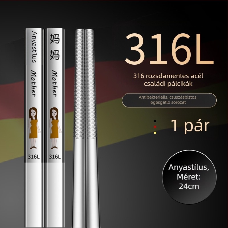 316L rozsdamentes acél evőpálcikák, modern minimalista dizájn, rajzolt minta, 1 pár, tükrös felület
