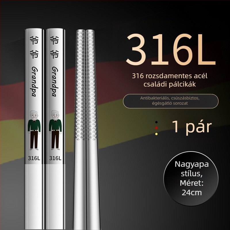 316L rozsdamentes acél evőpálcikák, modern minimalista dizájn, rajzolt minta, 1 pár, tükrös felület