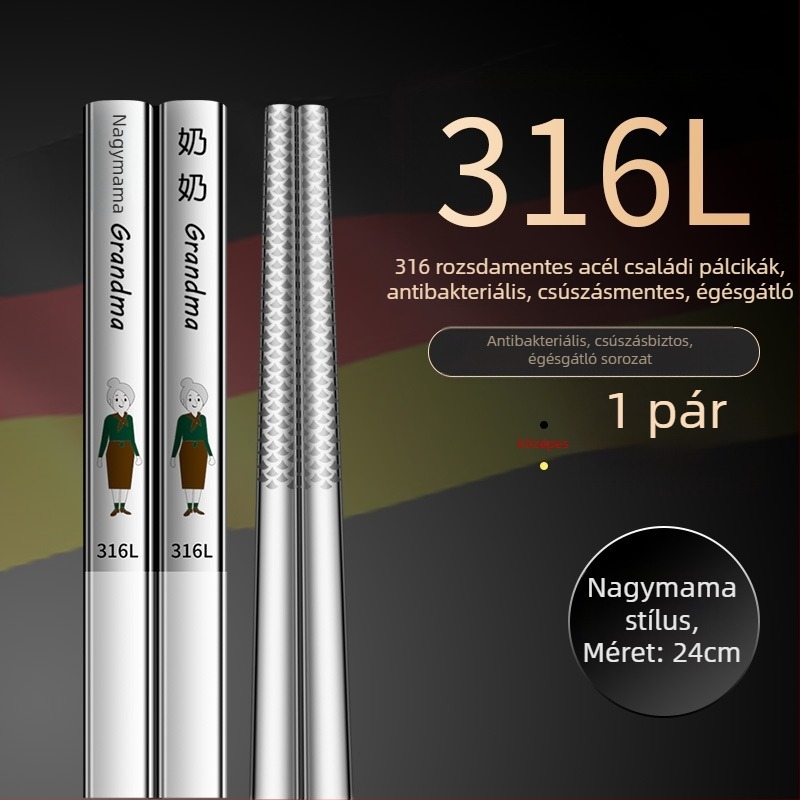 316L rozsdamentes acél evőpálcikák, modern minimalista dizájn, rajzolt minta, 1 pár, tükrös felület