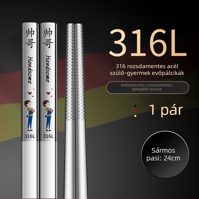 316L rozsdamentes acél evőpálcikák, modern minimalista dizájn, rajzolt minta, 1 pár, tükrös felület