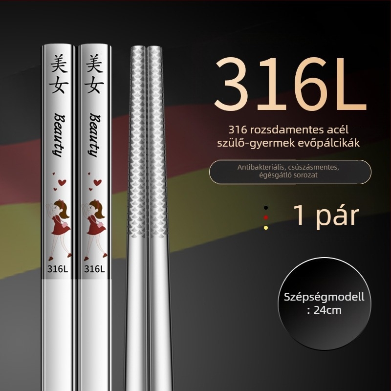 316L rozsdamentes acél evőpálcikák, modern minimalista dizájn, rajzolt minta, 1 pár, tükrös felület