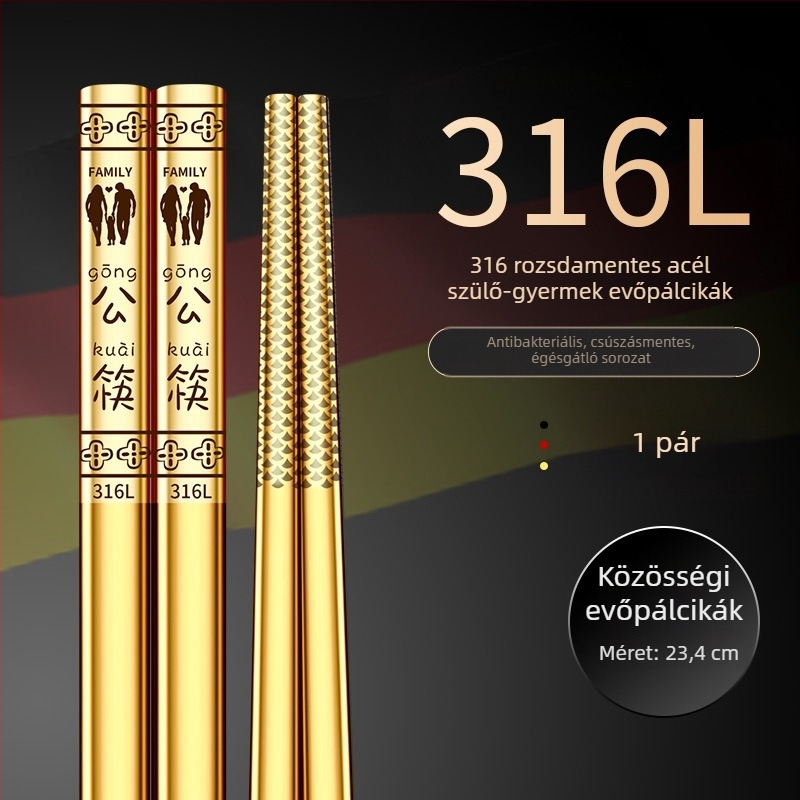 316L rozsdamentes acél evőpálcikák, modern minimalista dizájn, rajzolt minta, 1 pár, tükrös felület