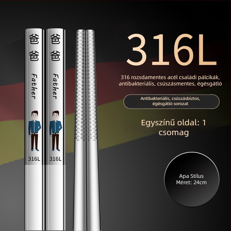 316L rozsdamentes acél evőpálcikák, modern minimalista dizájn, rajzolt minta, 1 pár, tükrös felület
