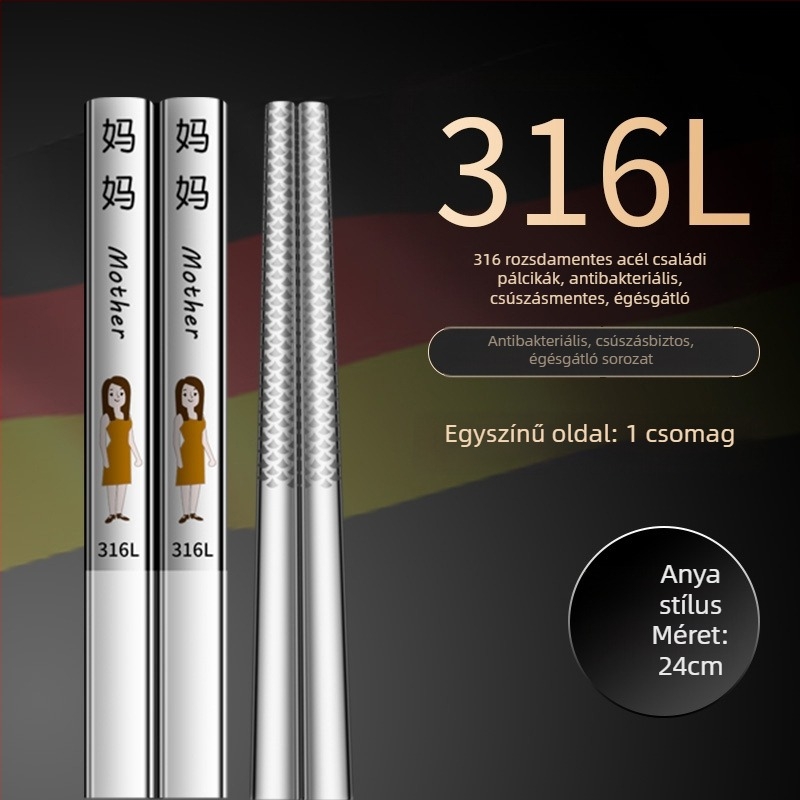 316L rozsdamentes acél evőpálcikák, modern minimalista dizájn, rajzolt minta, 1 pár, tükrös felület