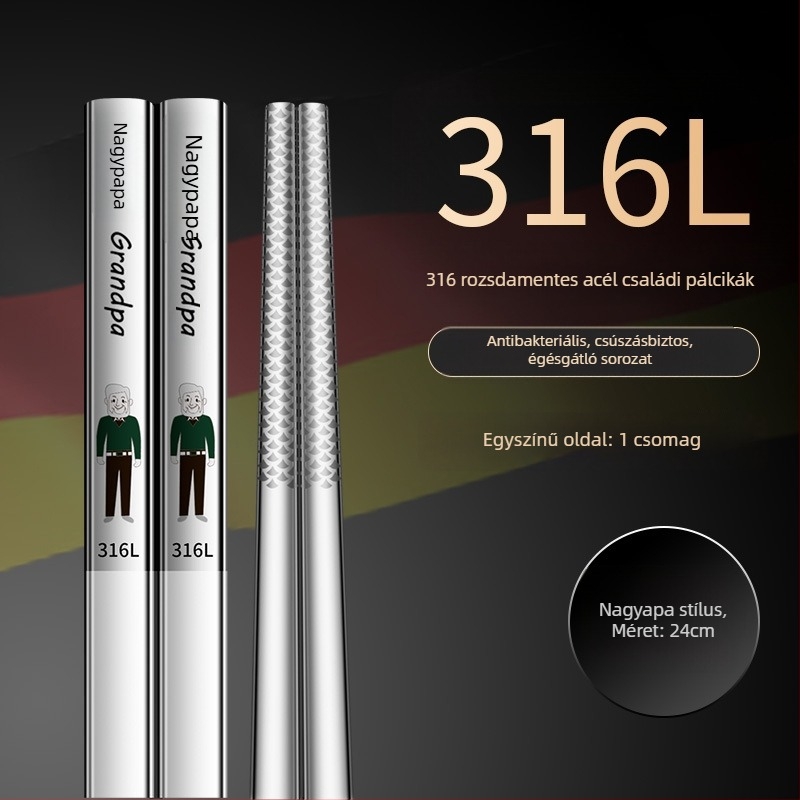 316L rozsdamentes acél evőpálcikák, modern minimalista dizájn, rajzolt minta, 1 pár, tükrös felület