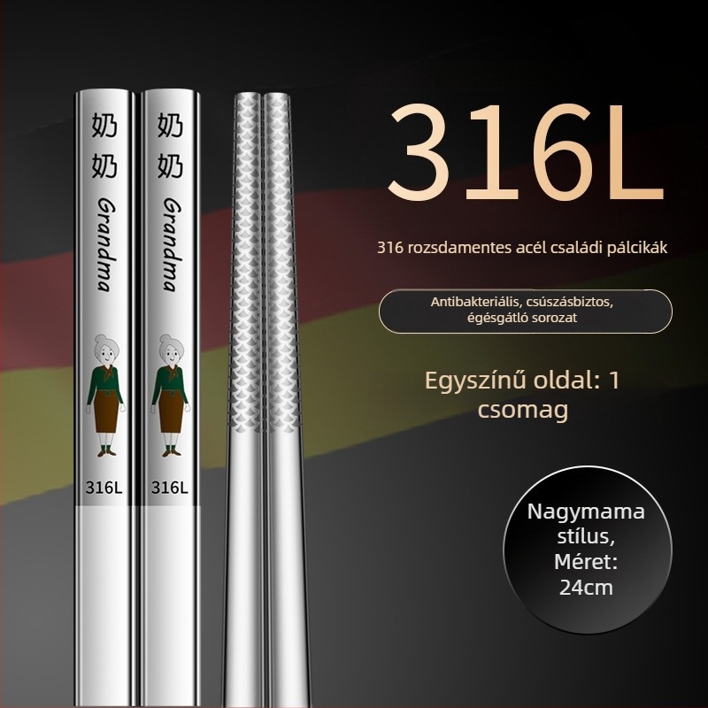 316L rozsdamentes acél evőpálcikák, modern minimalista dizájn, rajzolt minta, 1 pár, tükrös felület