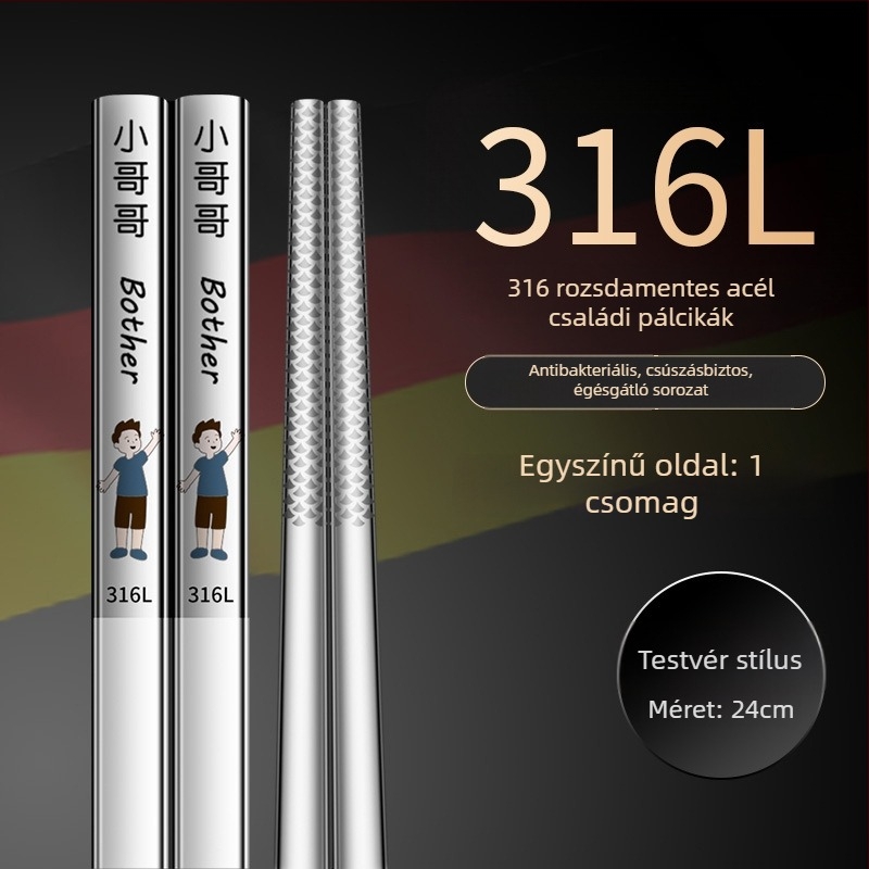 316L rozsdamentes acél evőpálcikák, modern minimalista dizájn, rajzolt minta, 1 pár, tükrös felület