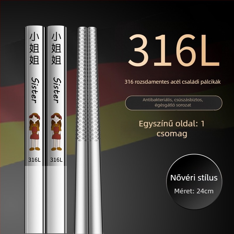 316L rozsdamentes acél evőpálcikák, modern minimalista dizájn, rajzolt minta, 1 pár, tükrös felület