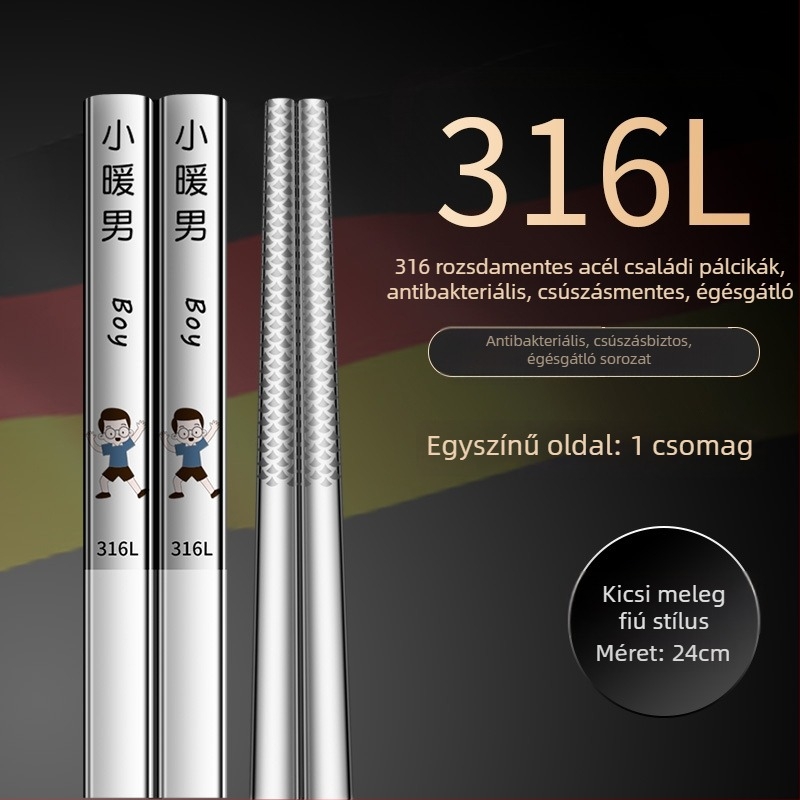 316L rozsdamentes acél evőpálcikák, modern minimalista dizájn, rajzolt minta, 1 pár, tükrös felület