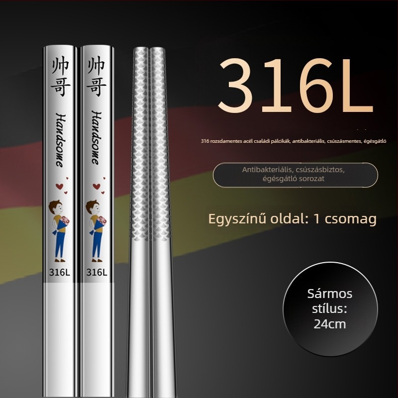 316L rozsdamentes acél evőpálcikák, modern minimalista dizájn, rajzolt minta, 1 pár, tükrös felület