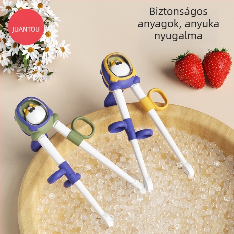 Gyerekeknek tanító evőpálcikák, műanyag, rajzfilm minta, aranyos stílus, nyomtatott logóval