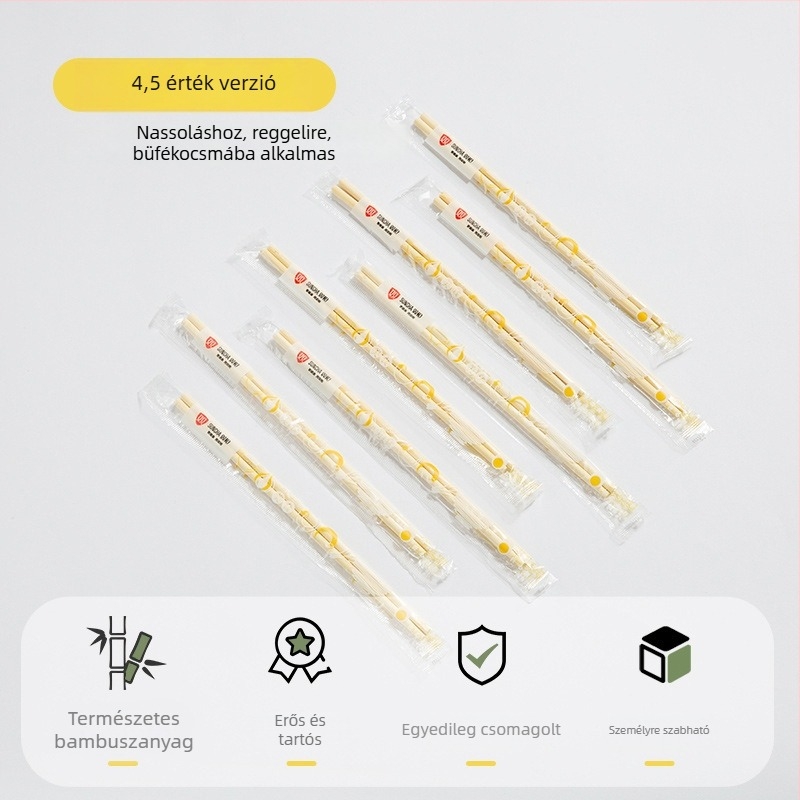 Double Gun egyszer használatos bambusz evőpálcikák, karbonizált, kerek, négy darabos készlet, egyenként csomagolva
