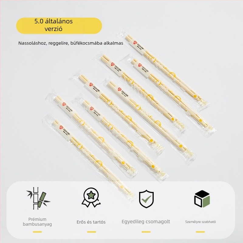 Double Gun egyszer használatos bambusz evőpálcikák, karbonizált, kerek, négy darabos készlet, egyenként csomagolva