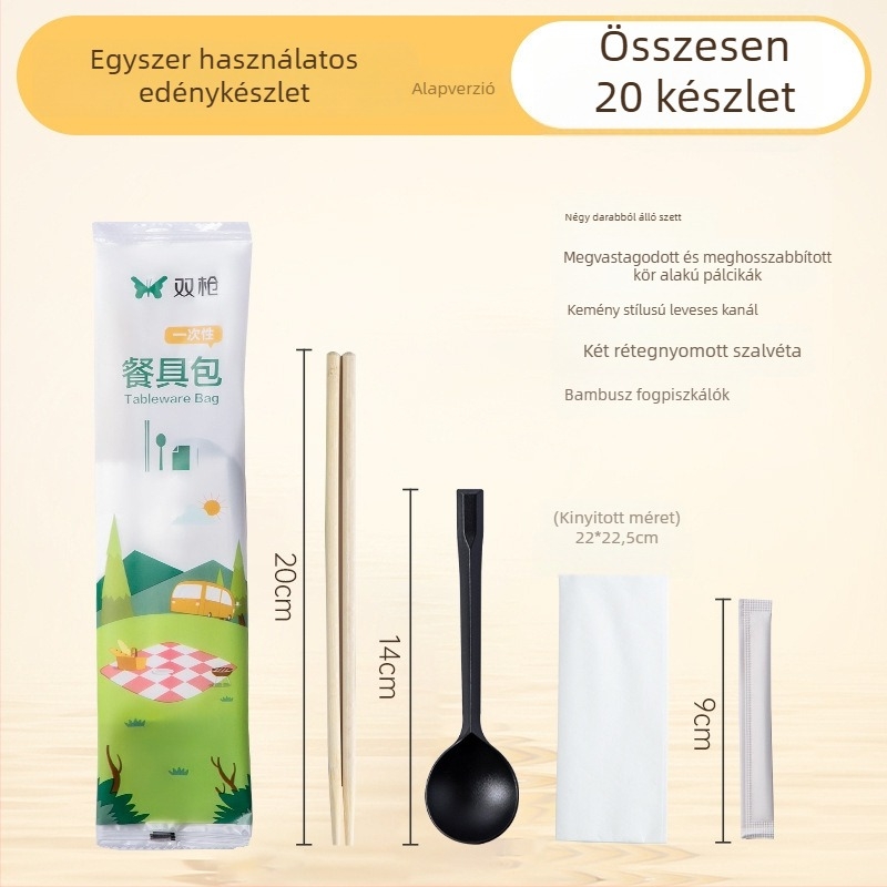 Double Gun egyszer használatos bambusz evőpálcikák, karbonizált, kerek, négy darabos készlet, egyenként csomagolva