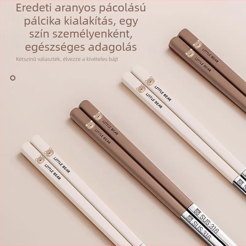 316 rozsdamentes acél evőpálcikák, csúszásmentes, antibakteriális, élelmiszer-minőségű, 1 pár