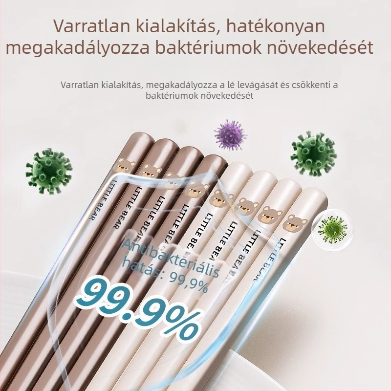 316 rozsdamentes acél evőpálcikák, csúszásmentes, antibakteriális, élelmiszer-minőségű, 1 pár