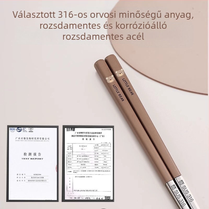 316 rozsdamentes acél evőpálcikák, csúszásmentes, antibakteriális, élelmiszer-minőségű, 1 pár