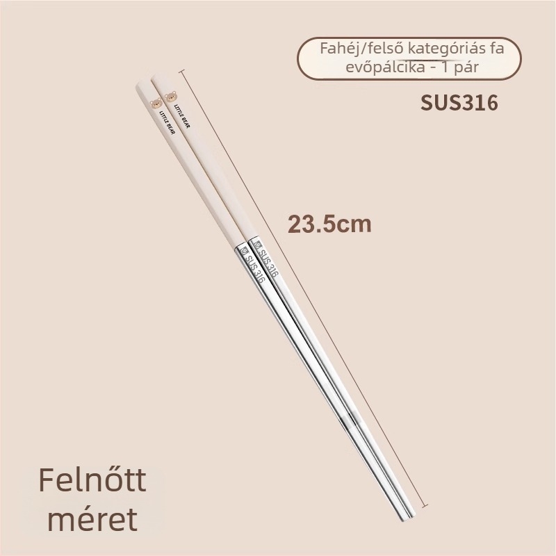 316 rozsdamentes acél evőpálcikák, csúszásmentes, antibakteriális, élelmiszer-minőségű, 1 pár