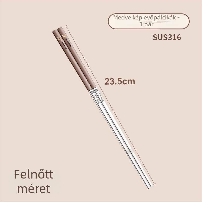 316 rozsdamentes acél evőpálcikák, csúszásmentes, antibakteriális, élelmiszer-minőségű, 1 pár