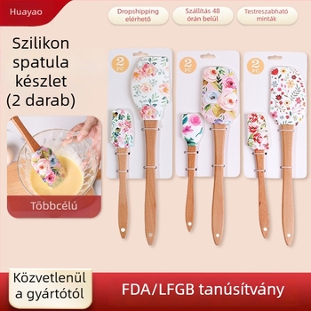 Szilikon spatula készlet fa fogantyúval sütéshez
