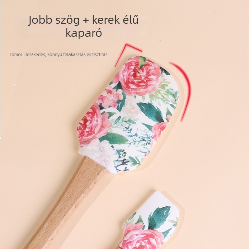 Szilikon spatula készlet fa fogantyúval sütéshez