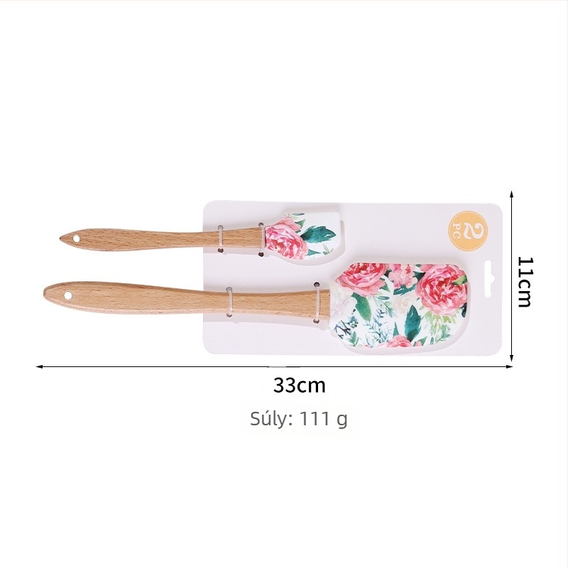 Szilikon spatula készlet fa fogantyúval sütéshez