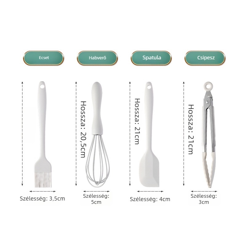 Zhituo rozsdamentes acélból készült 6 részes sütőeszköz-készlet alappal, tojáshabverő, liszt szitáló, tojásszűrő, gyümölcskés és olló