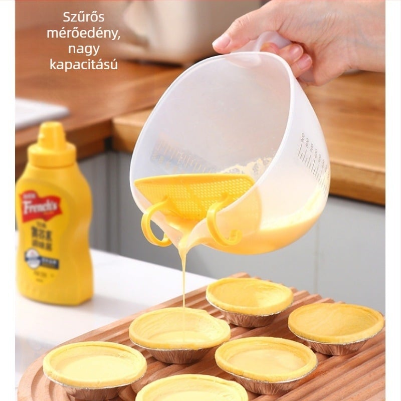 Műanyag mérőkanál szűrővel és skálával – tojásokhoz és sütéshez