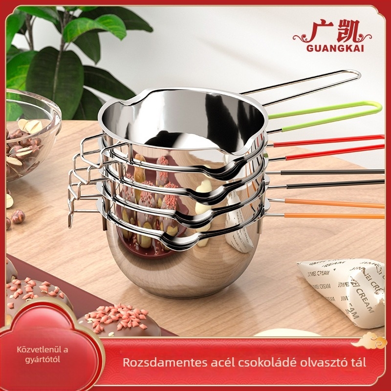 Rozsdamentes acélból készült csokoládéolvasztó edény, kör alakú, kapacitás 400 ml / 680 ml, sütéshez