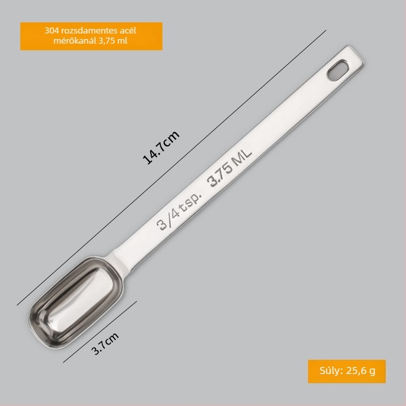 304 rozsdamentes acél mérőkanál készlet skálával; kapacitások 0.63/1.25/2.5/3.75/5/15 ml; fényes felület