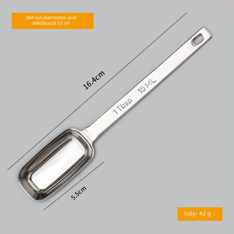 304 rozsdamentes acél mérőkanál készlet skálával; kapacitások 0.63/1.25/2.5/3.75/5/15 ml; fényes felület
