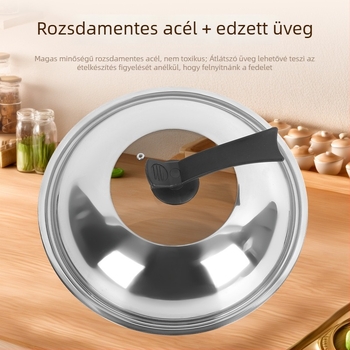 Rozsdamentes acél fazékfedő; vastagított üveg; átlátszó kombinációs fedő (Anyag: Rozsdamentes acél; Modell: Kombinációs fedő; Súly: 365 g; Stílus: Modern egyszerű)