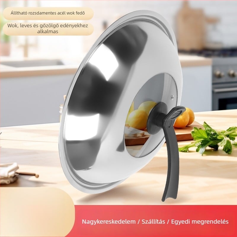 Rozsdamentes acél fazékfedő; vastagított üveg; átlátszó kombinációs fedő (Anyag: Rozsdamentes acél; Modell: Kombinációs fedő; Súly: 365 g; Stílus: Modern egyszerű)
