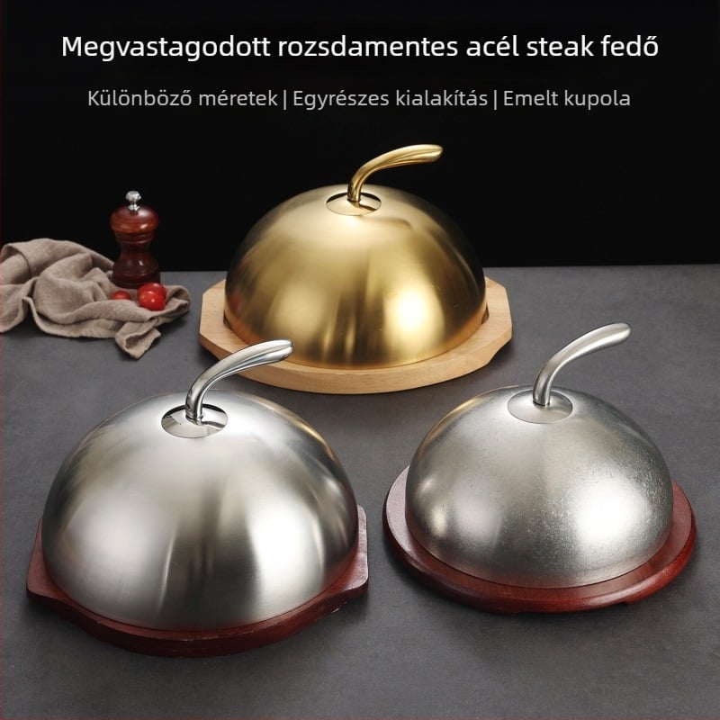 201 rozsdamentes acél steak fedő, kör alakú teppanyaki serpenyő fedő, magas kupol, modell 8888