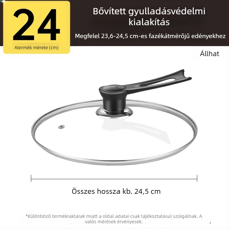 Fazékfedő, edzett üveg, magas hőállóságú, univerzális illeszkedés, élelmiszerbiztonságú