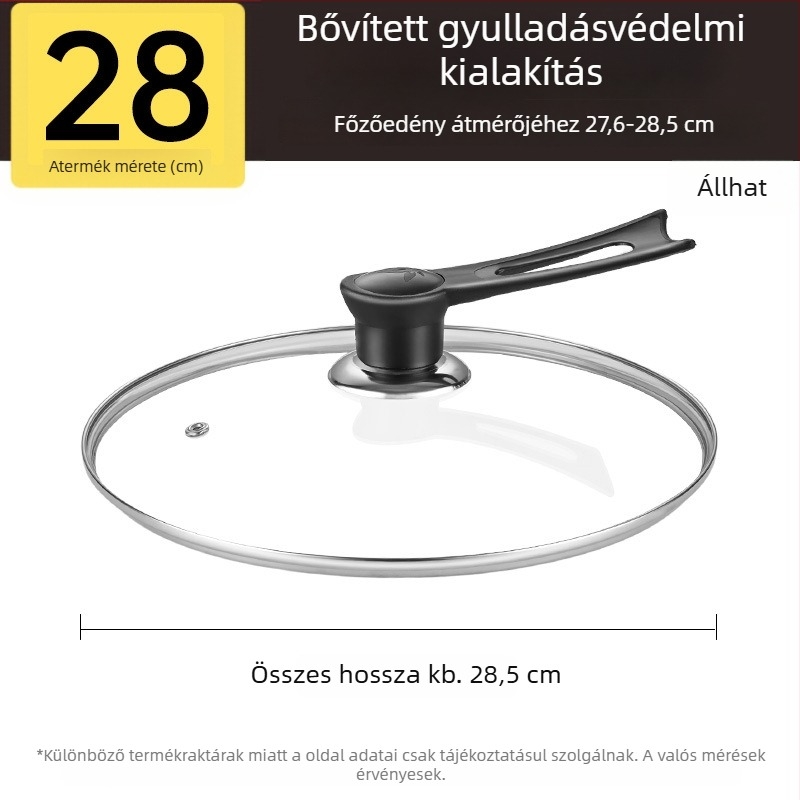 Fazékfedő, edzett üveg, magas hőállóságú, univerzális illeszkedés, élelmiszerbiztonságú