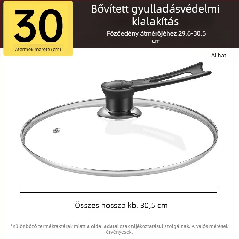 Fazékfedő, edzett üveg, magas hőállóságú, univerzális illeszkedés, élelmiszerbiztonságú