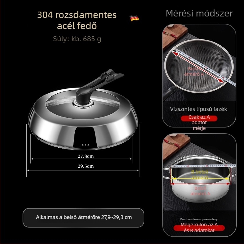 Bomans 304 rozsdamentes acél fazékfedő, trapéz alakú modell