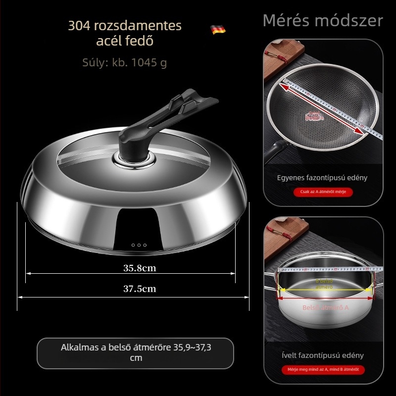 Bomans 304 rozsdamentes acél fazékfedő, trapéz alakú modell