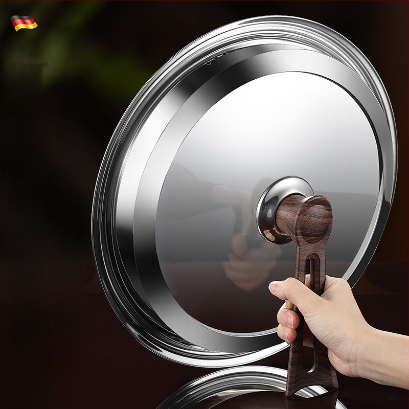 Kerek edényfedő wokhoz, edzett üveg, rozsdamentes acél kivitel, magas hőmérsékletnek ellenálló, univerzális