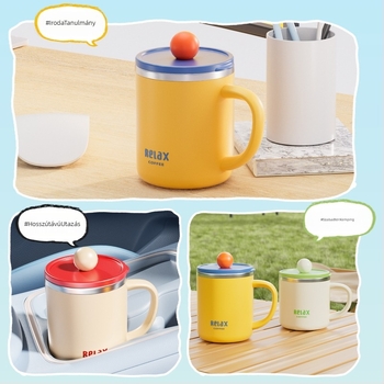 304 rozsdamentes acélból készült bögre fedéllel és mérő skálával, aranyos stílusú diáknak, nagy kapacitású, ajándék