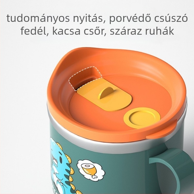 Gyerekeknek tervezett karikatúra-stílusú pohár 316-os rozsdamentes acélból, ütésálló, mérőskála és szívószál