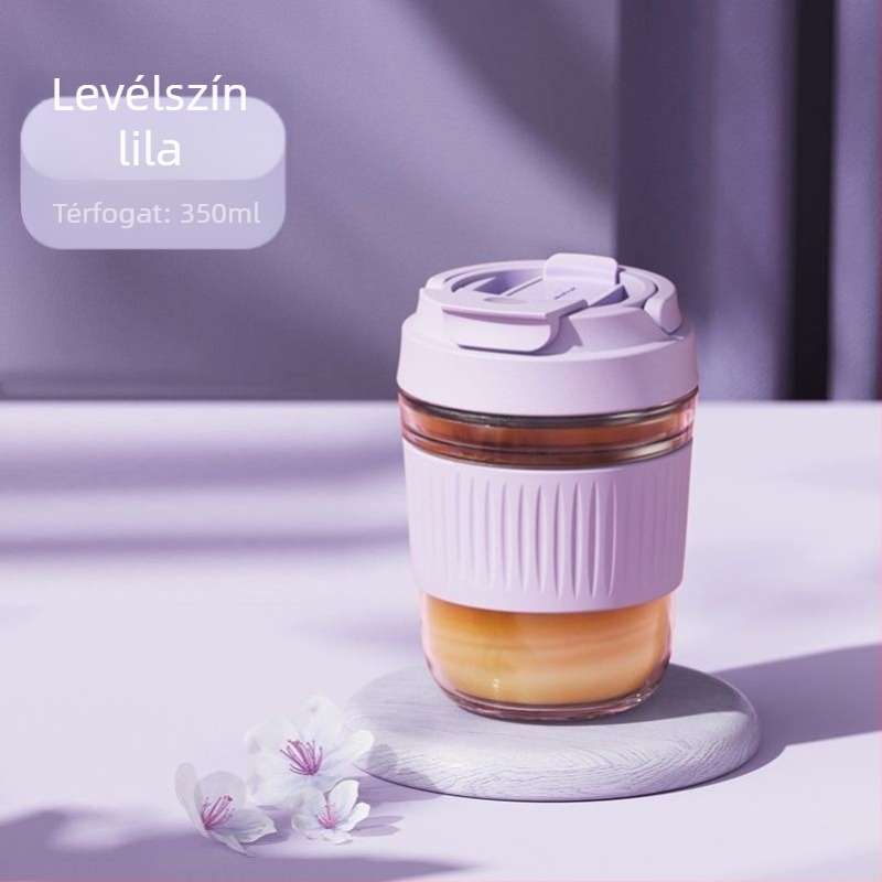 Hőálló üvegpohár szívószállal, kézzel készített, fedéllel; ideális irodai használatra kávéhoz és tejhez.