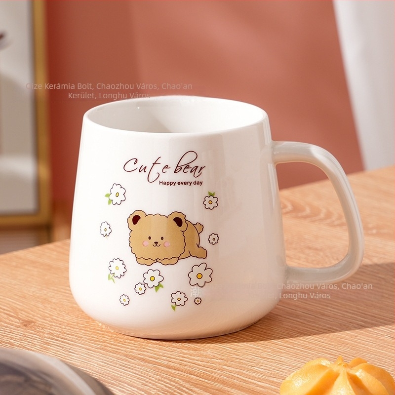 Kerámia hengeres bögre fedővel és kanállal otthoni használatra