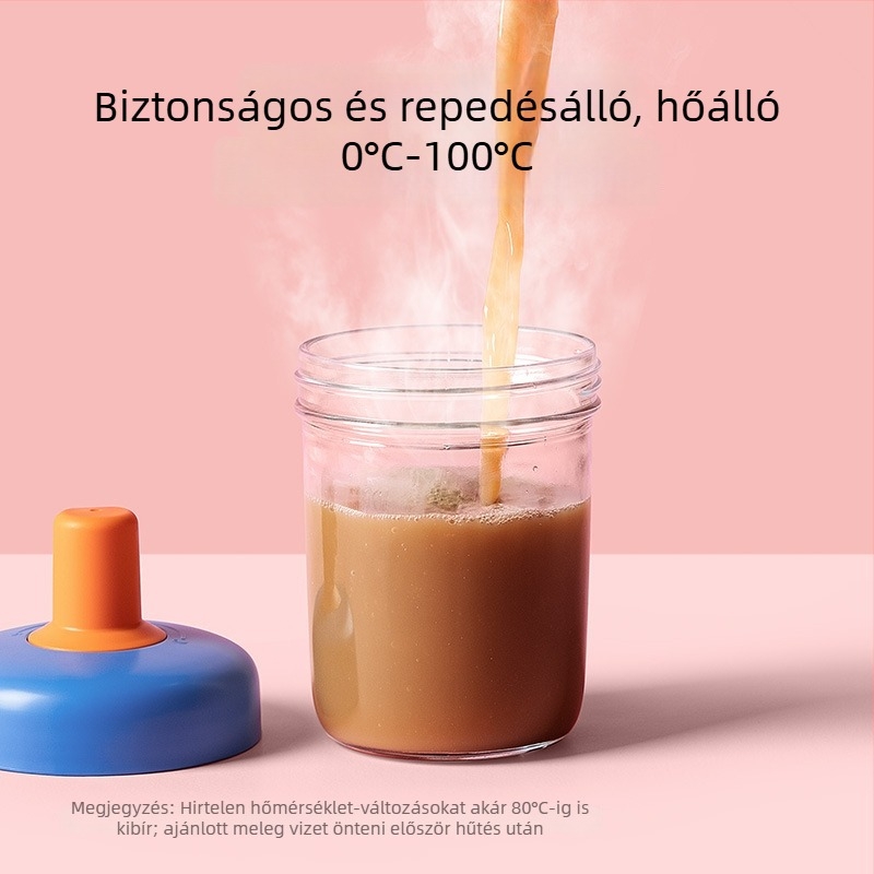 Anko Zárt éjszakai zabpehely pohár fedővel és kanállal, hordozható üvegpohár reggelire, 400 ml