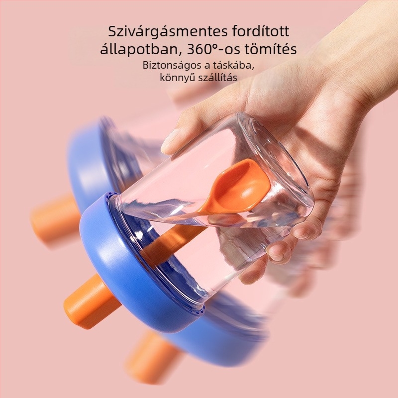 Anko Zárt éjszakai zabpehely pohár fedővel és kanállal, hordozható üvegpohár reggelire, 400 ml
