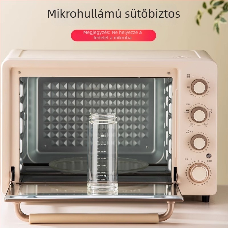 Üveg pohár tejhez fogantyúval és mérőskálával, mikróbiztos, hordozható