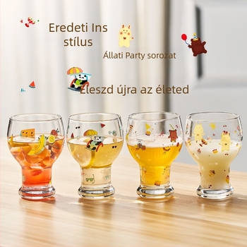 Üvegpohár, magas bóroszilikát-üveg, kerek forma, rajzfilm minta, aranyos stílus, logó nyomtatás