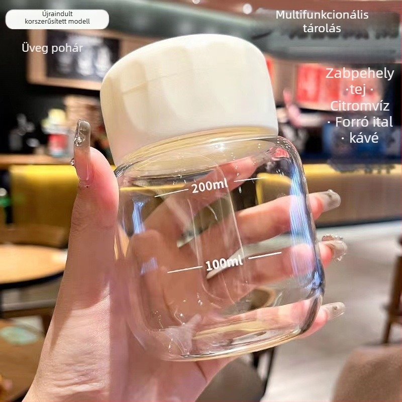 Víz pohár fedéllel, modern minimalist design, logó nyomtatás, egyrétegű üveg, hőálló