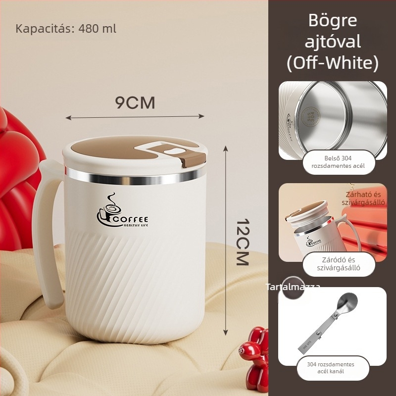 Tea infúzorral ellátott bögre, 304 rozsdamentes acélból, hordozható, fedéllel és kanállal